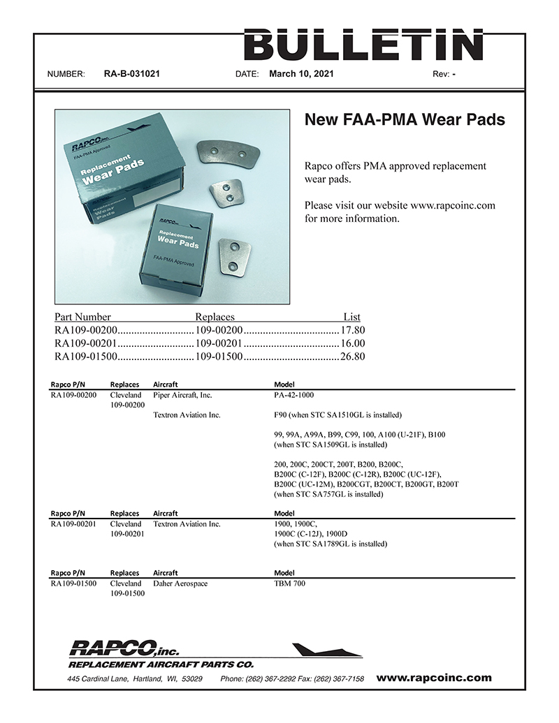 Rapco, Inc. - New Product RA109-XXXXX